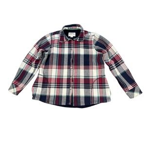 Orvis Multicolor Plaid Fleece Lined Flannel Shirt Women Large Snap Front Cotton